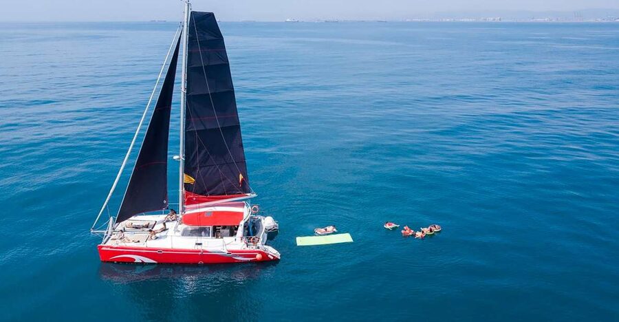 Barcelona: Sunset or Day Catamaran Cruise with Tapa & Drink - On board comfort: nets, sun and shade, and real room