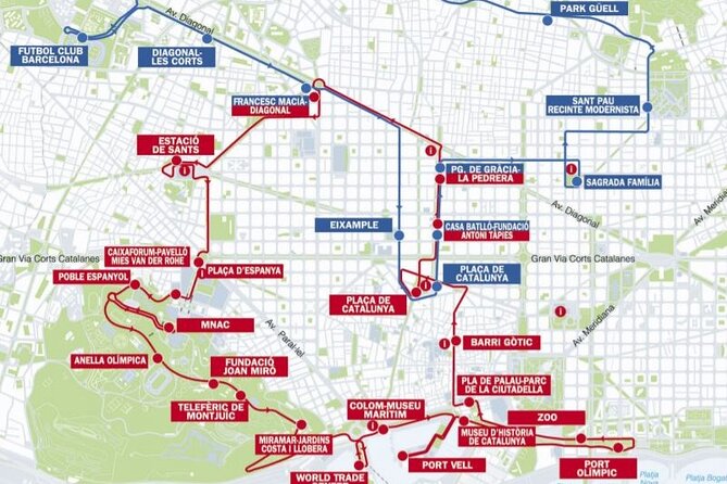 City Sightseeing Barcelona Hop-On Hop-Off Bus Tour: 24 or 48-Hour - Route One: Plaça de Catalunya to the Olympics, Beaches, and Montjuïc