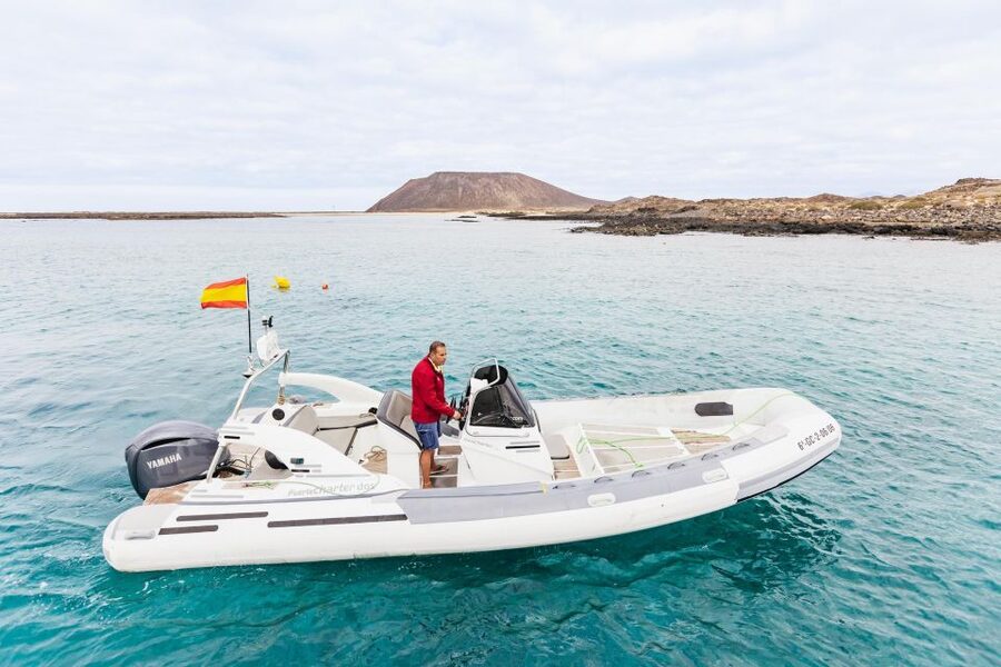 Corralejo: Lobos Island Catamaran Tour with Drinks & Snorkel - La Caldera on the Approach: That Half-Submerged Volcano Moment