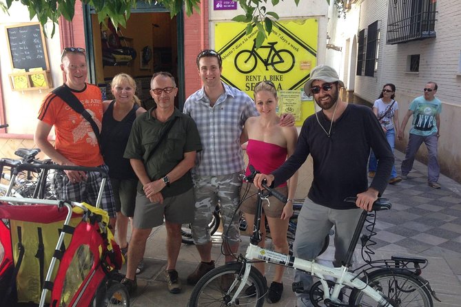 Seville City Bike Tour - Getting started at Plaza de Santa Cruz, with bike and water handled